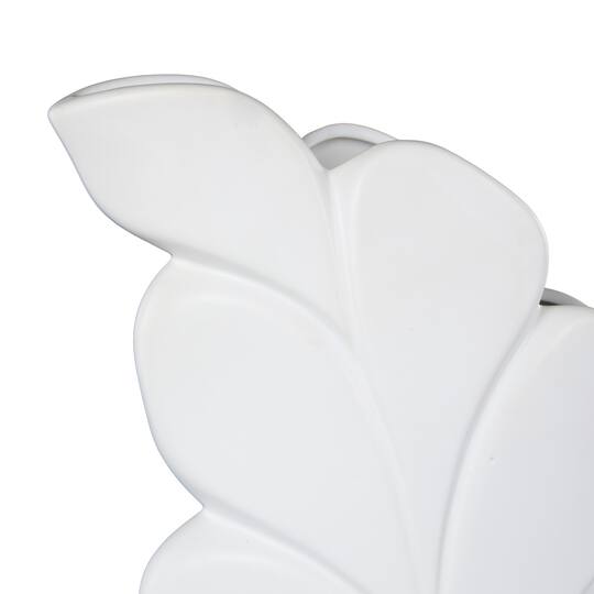 15" White Leaf Ceramic Slanted Decorative Vase